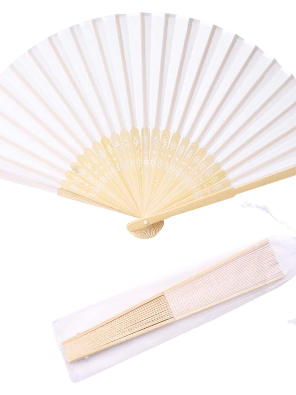 24pcs White Imitated Silk Hand Fan Imitated Silk Fabric Bamboo Handheld Folded F